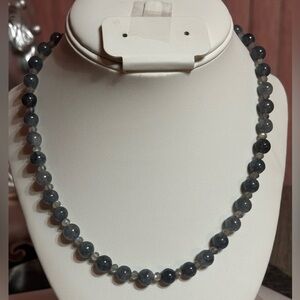 gray agate and labradorite handmade necklace sterling silver clasp 18 inches